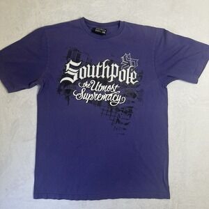 VTG Y2K South Pole T-Shirt Mens 2XL Purple Graphic Embellished Hip Hop Grunge